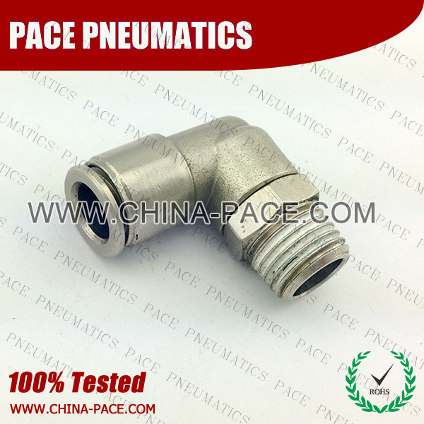 Male Elbow Pneumatic Fittings, Air Fittings, one touch tube fittings, Nickel Plated Brass Push in Fittings